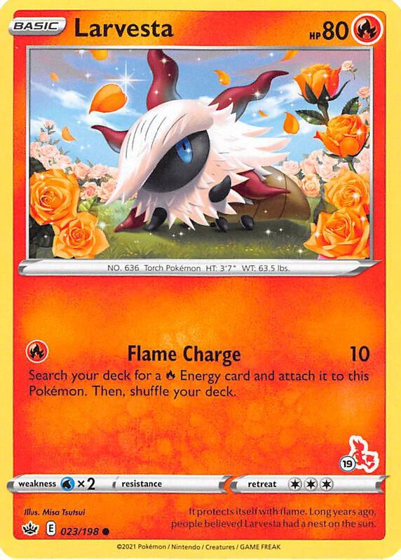 Larvesta Pokemon card from Battle Academy 2022