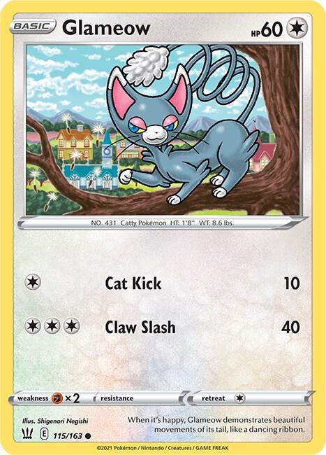 Glameow Pokemon card from SWSH05: Battle Styles