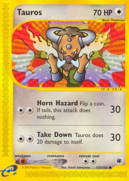Tauros Pokemon card from Expedition Base Set