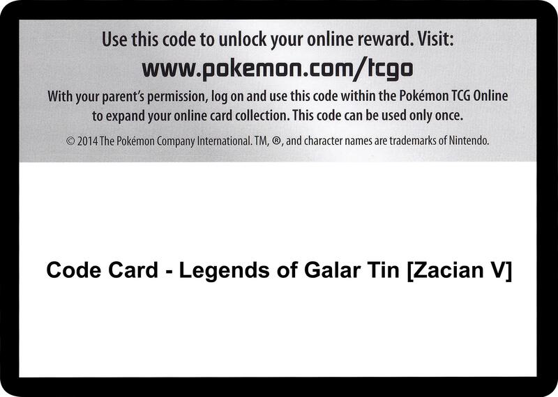 Code Card - Legends of Galar Tin [Zacian V] Pokemon card from SWSH02: Rebel