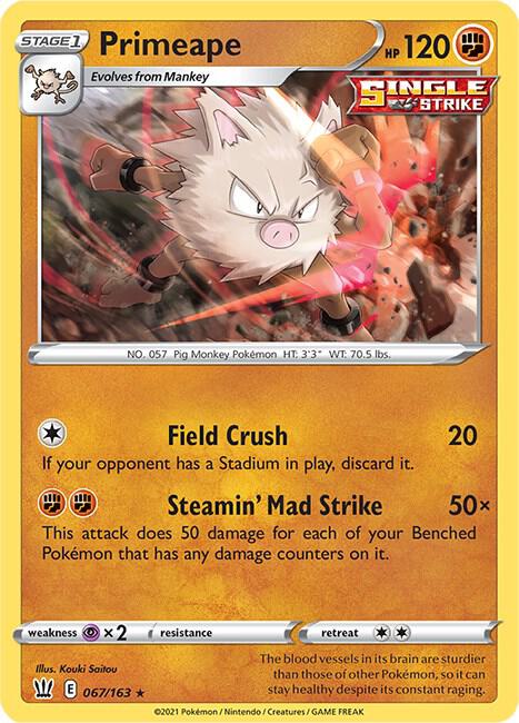 Primeape Pokemon card from SWSH05: Battle