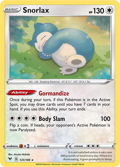 Snorlax Pokemon card from SWSH04: Vivid Voltage
