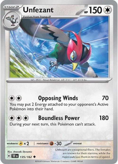 Unfezant Pokemon card from SV05: Temporal Forces