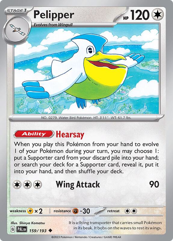 Pelipper Pokemon card from SV02: Paldea Evolved