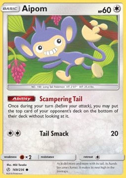 Aipom Pokemon card from Cosmic Eclipse