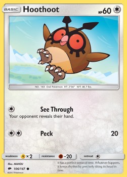 Hoothoot Pokemon card from Burning Shadows