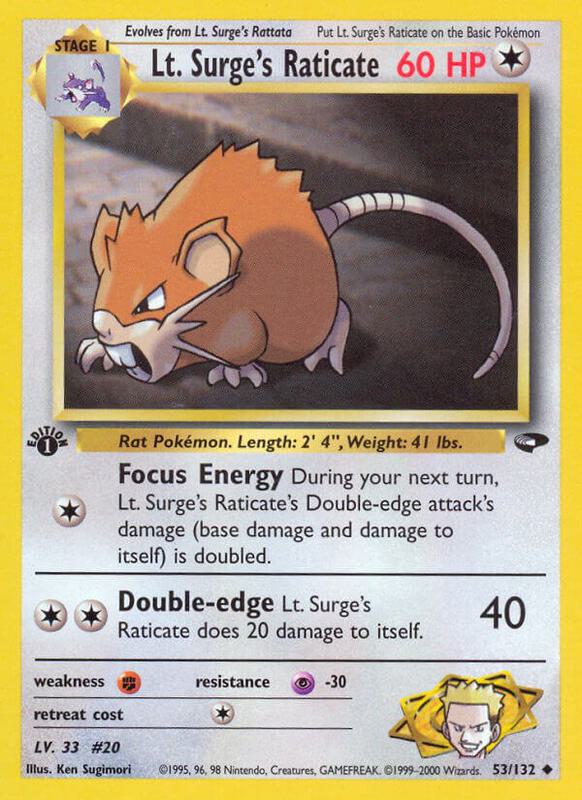 Lt. Surge's Raticate Pokemon card from Gym Challenge